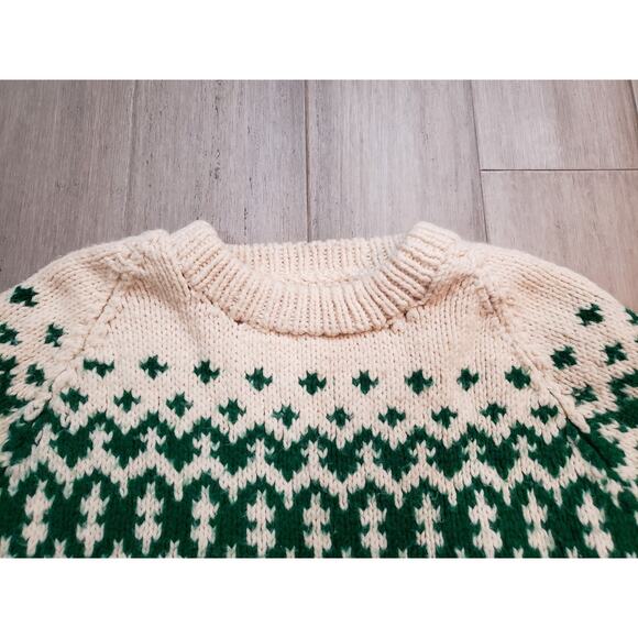 Vintage Handmade Knit Green & White Sweater Medium - Picture 2 of 6